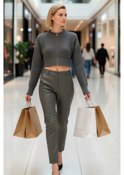 Kadın Fermuar Detaylı Bisiklet Yaka Crop Triko Hırka Fonksiyonel Dayanıklı Kaliteli Modern modelleri