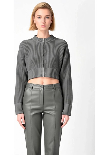 Kadın Fermuar Detaylı Bisiklet Yaka Crop Triko Hırka Fonksiyonel Dayanıklı Kaliteli Modern fırsatları