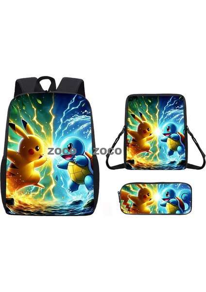 Pikachu Okul Çantası Üç Parça Çocuk Kalem Çantası Seti El Çantası Öğrenciler Omuzlar Geri (Yurt Dışından)