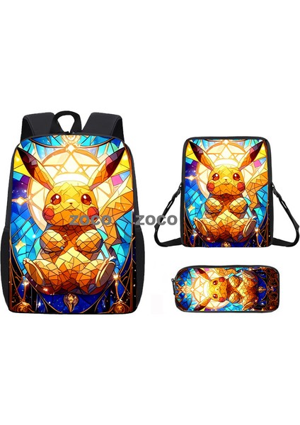 Pikachu Okul Çantası Üç Parça Çocuk Kalem Çantası Seti El Çantası Öğrenciler Omuzlar Geri (Yurt Dışından)