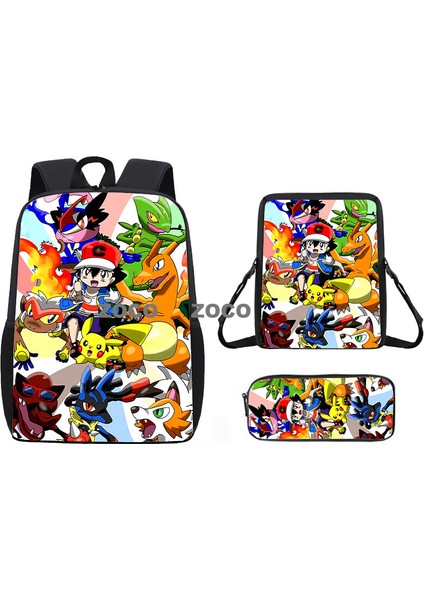 Pikachu Okul Çantası Üç Parça Çocuk Kalem Çantası Seti El Çantası Öğrenciler Omuzlar Geri (Yurt Dışından)