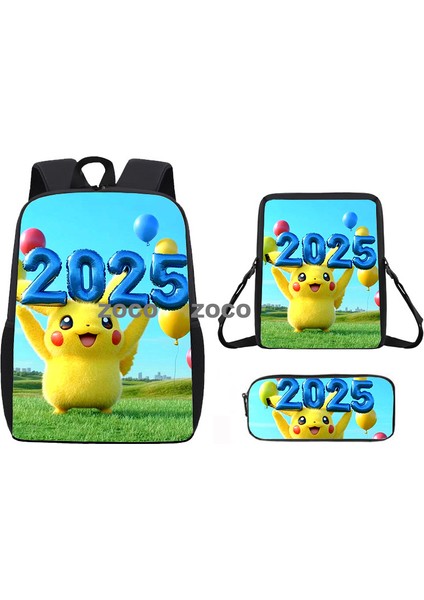 Pikachu Okul Çantası Üç Parça Çocuk Kalem Çantası Seti El Çantası Öğrenciler Omuzlar Geri (Yurt Dışından)