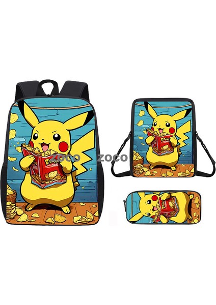 Pikachu Okul Çantası Üç Parça Çocuk Kalem Çantası Seti El Çantası Öğrenciler Omuzlar Geri (Yurt Dışından)