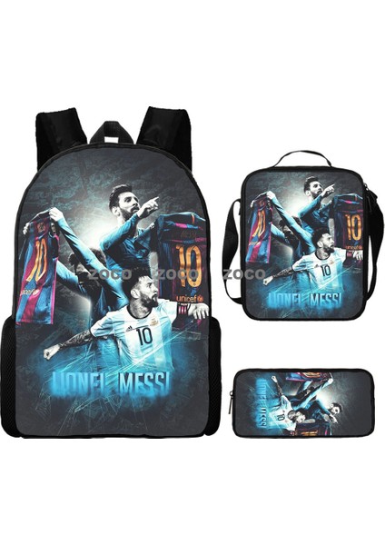 Futbol Yıldızı Messi Okul Çantası Üç Set Çocuk Okul Çantası Ilkokul Öğrencileri Karikatür Omuz Çantası (Yurt Dışından)