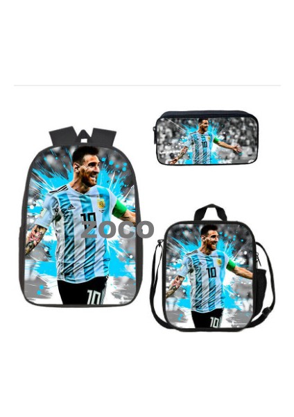 Futbol Yıldızı Messi Okul Çantası Üç Set Çocuk Okul Çantası Ilkokul Öğrencileri Karikatür Omuz Çantası (Yurt Dışından)