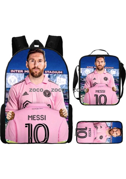Futbol Yıldızı Messi Okul Çantası Üç Set Çocuk Okul Çantası Ilkokul Öğrencileri Karikatür Omuz Çantası (Yurt Dışından)