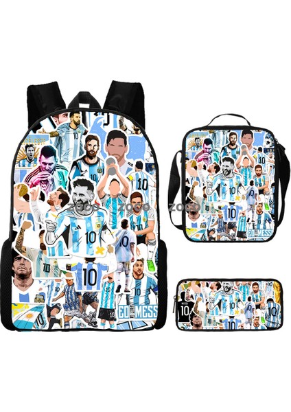Futbol Yıldızı Messi Okul Çantası Üç Set Çocuk Okul Çantası Ilkokul Öğrencileri Karikatür Omuz Çantası (Yurt Dışından)