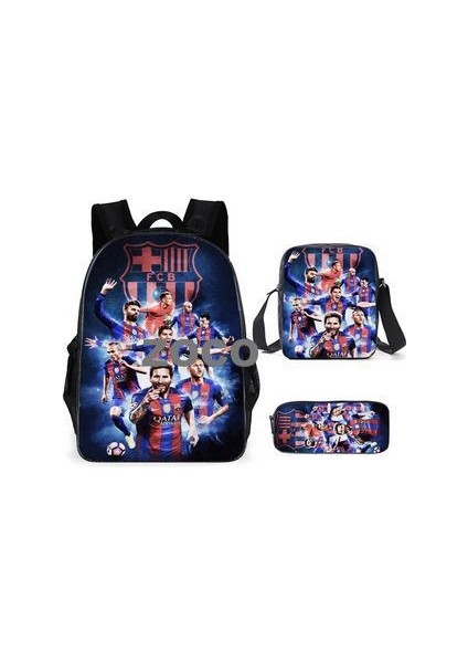 Futbol Yıldızı Messi Okul Çantası Üç Set Çocuk Okul Çantası Ilkokul Öğrencileri Karikatür Omuz Çantası (Yurt Dışından)