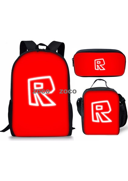 3D Yeni Roblox Öğrenci Okul Çantası Öğle Yemeği Çantası Kalem Çantası Omuz Çantası Üç Parçalı Set (Yurt Dışından)