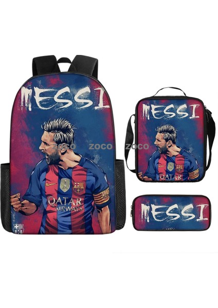 Futbol Yıldızı Messi Okul Çantası Üç Set Çocuk Okul Çantası Ilkokul Öğrencileri Karikatür Omuz Çantası (Yurt Dışından)