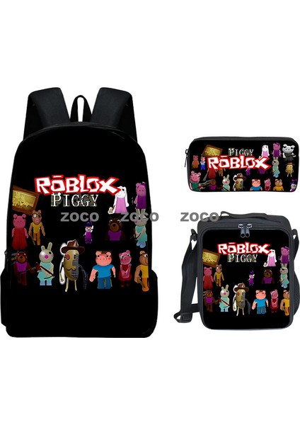 3D Yeni Roblox Öğrenci Okul Çantası Öğle Yemeği Çantası Kalem Çantası Omuz Çantası Üç Parçalı Set (Yurt Dışından)