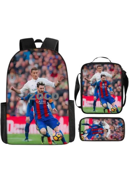 Futbol Yıldızı Messi Okul Çantası Üç Set Çocuk Okul Çantası Ilkokul Öğrencileri Karikatür Omuz Çantası (Yurt Dışından)