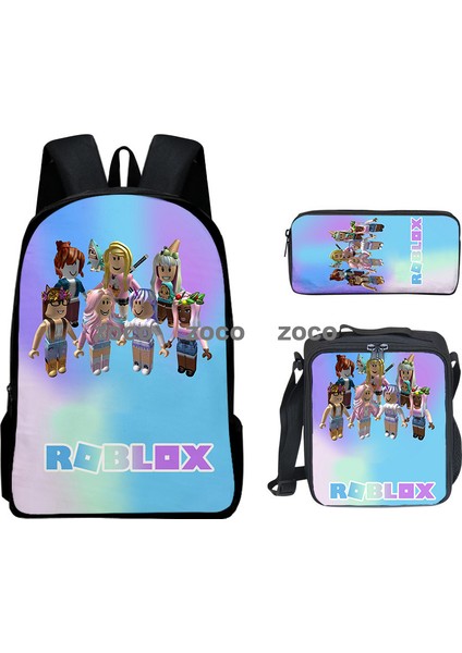 3D Yeni Roblox Öğrenci Okul Çantası Öğle Yemeği Çantası Kalem Çantası Omuz Çantası Üç Parçalı Set (Yurt Dışından)