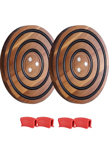 2 Adet Manyetik Ahşap Trivetler, Siyah Silikon Halkalar, Le Creuset Emayelli Dökme Demir Hollandalı Fırın Için Manyetik Pot Tutucu (Yurt Dışından)