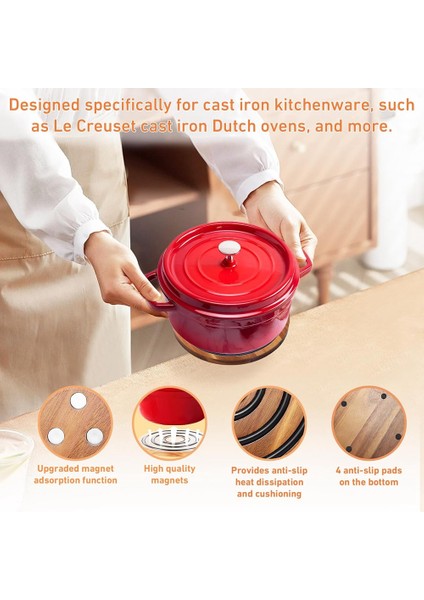 2 Adet Manyetik Ahşap Trivetler, Siyah Silikon Halkalar, Le Creuset Emayelli Dökme Demir Hollandalı Fırın Için Manyetik Pot Tutucu (Yurt Dışından) fırsatları