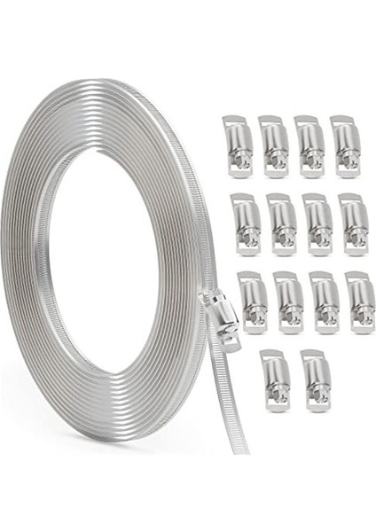 30FT Hortum Kelepçesi Ürünlük Kiti, Dıy Metal Kayışlar+15 Pcs Bağlantı Taşıyıcıları Ayarlanabilir Hortum Kelepçeleri, Solucan Dişli Bandı Hortum Kelepçesi (Yurt Dışından)