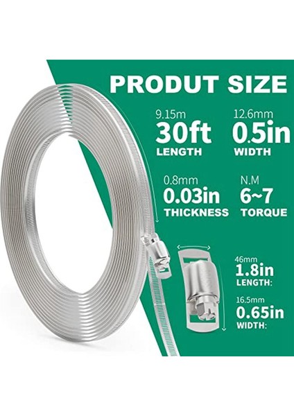 30FT Hortum Kelepçesi Ürünlük Kiti, Dıy Metal Kayışlar+15 Pcs Bağlantı Taşıyıcıları Ayarlanabilir Hortum Kelepçeleri, Solucan Dişli Bandı Hortum Kelepçesi (Yurt Dışından) indirimleri