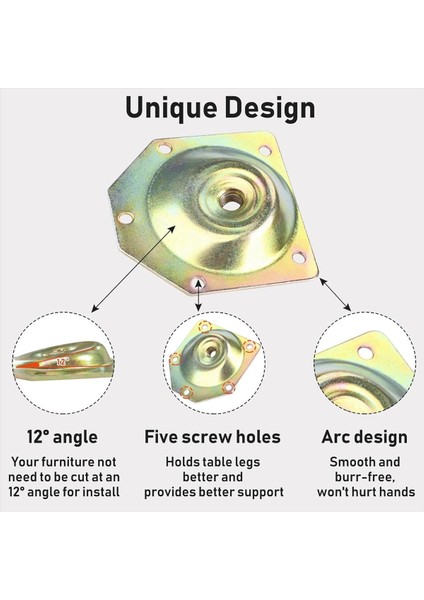 Bacak Montaj Plakaları, Mobilya Bacak Bağlantı Plakaları, 12 Derece Açılı Metal Masa Bacak Montaj Donanımı, Mobilya 8 Adet (Yurt Dışından) indirimleri
