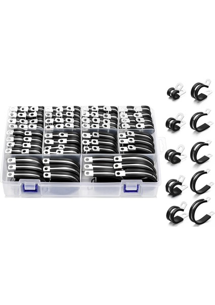 Kablo KELEPÇELERI-112 Pcs 10 Boyutlar- Paslanmaz Çelik Boru Kelepçesi Çiftlik Kiti Kauçuk Yastık Yalıtımlı Tel Kelepçeler (Yurt Dışından)