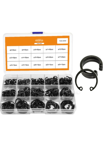 445PCS C Tip Dahili Circlip Tespit Halkaları Çelik Çiftlik Kiti Çizgi Snap Yüzükler Siyah (Yurt Dışından)