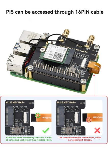 Ngff Kablosuz Kartlar Için 16P Kablo Sma Anten Konnektörü Olan Raspberry Pi 5 Pcıe Ila M.2 Ekey Adaptör Kartı Için (Yurt Dışından) indirimleri