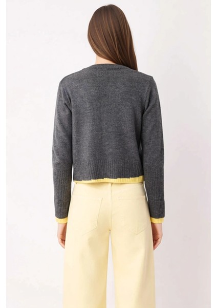 Kadın Basic Kesim Yumuşak Dokulu Uzun Kollu V Yaka Düğmeli Crop Triko Hırka Günlük Şıklık Şık indirimleri