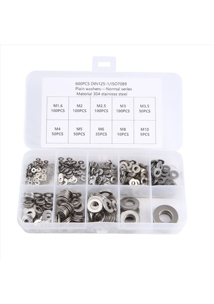 600PCS/SET M1.6 M2 M2.5 M3 M3 M4 M5 M6 M8 M10 Paslanmaz Çelik Düz Rondela Düz Yıkama Seti Çeşitliliği Kiti (Yurt Dışından) modelleri