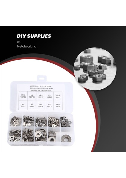 600PCS/SET M1.6 M2 M2.5 M3 M3 M4 M5 M6 M8 M10 Paslanmaz Çelik Düz Rondela Düz Yıkama Seti Çeşitliliği Kiti (Yurt Dışından) indirimleri