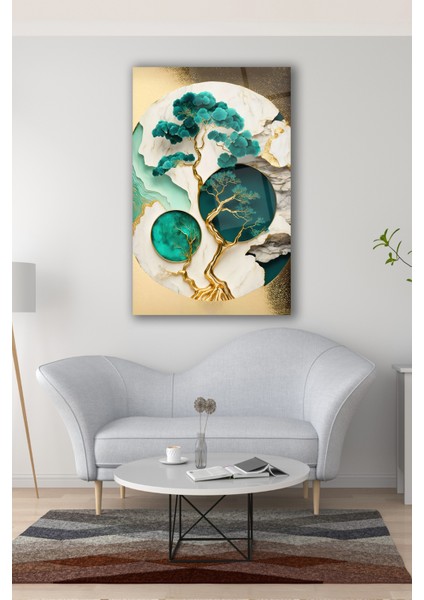 Soyut Bonsai Ağaç Cam Tablo Yeşil Gold Ev Ofis Salon Hediyelik Büyük Tablo fiyatları