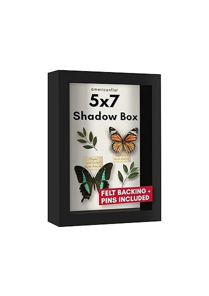 Americanflat 5x7 Gölge Kutusu Siyah Çerçeve Yumuşak Keten Arka Kompozit Ahşap Duvar ve Masa Üstü Iç