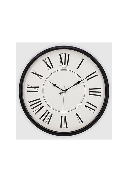 Exculusive Serisi Klasik Tasarım Sessiz Mekanizma Roma Rakamlı 50 cm Duvar Saati Siyah-Beyaz