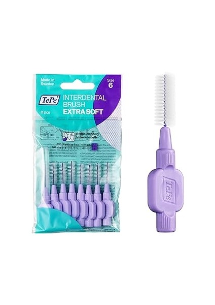 Tepe x Ekstra Yumuıak Arayüz Fırçası, (8'li, Mor, 1.1mm)