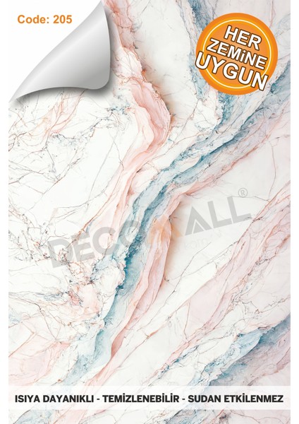 Suya Dayanıklı Mutfak Banyo Zemin Mermer Mobilya Fayans Yapışkanlı Folyo Kaplama Code 205