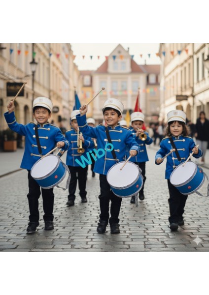 Askılı Ahşap Deri Çocuk Davulu Deri Davul 2 Tokmaklı 20 cm Mavi