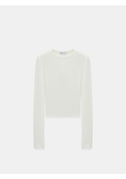 32319 Modal Karışımlı Uzun Kollu Top-Ekru