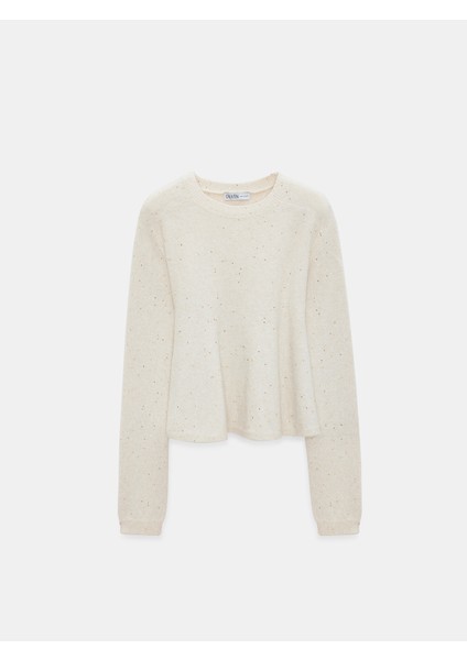 10832 Peplum Parıltılı Triko Kazak-Krem