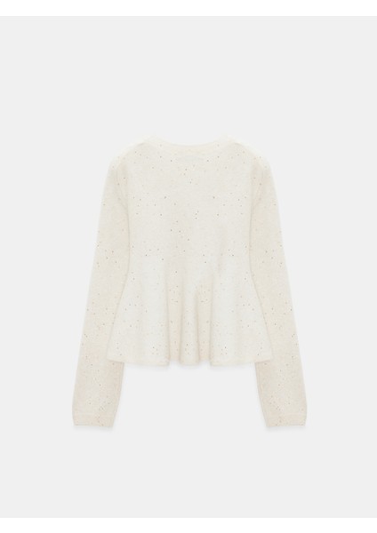 10832 Peplum Parıltılı Triko Kazak-Krem
