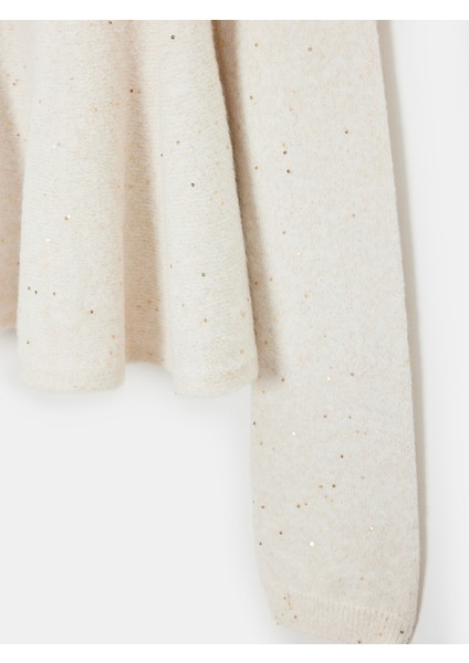 10832 Peplum Parıltılı Triko Kazak-Krem