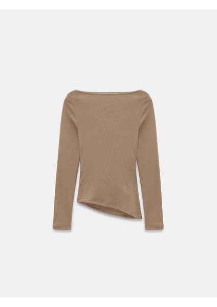 32198 Kayık Yaka Büzgülü Top-Vizon