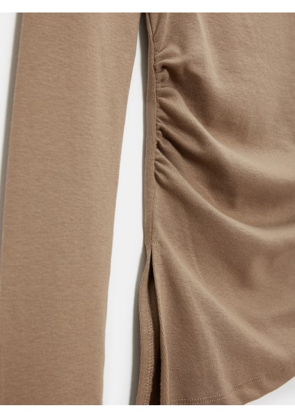 32198 Kayık Yaka Büzgülü Top-Vizon