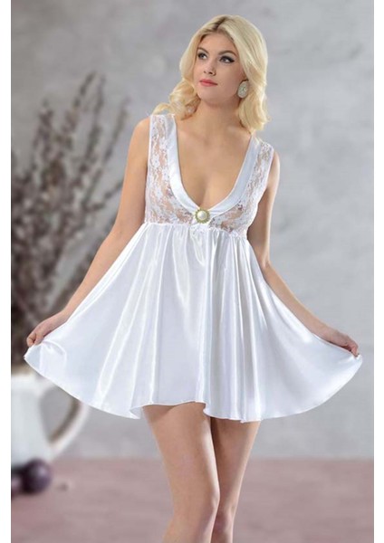 Beyaz Dantelli Saten Gecelik - M-395 modelleri