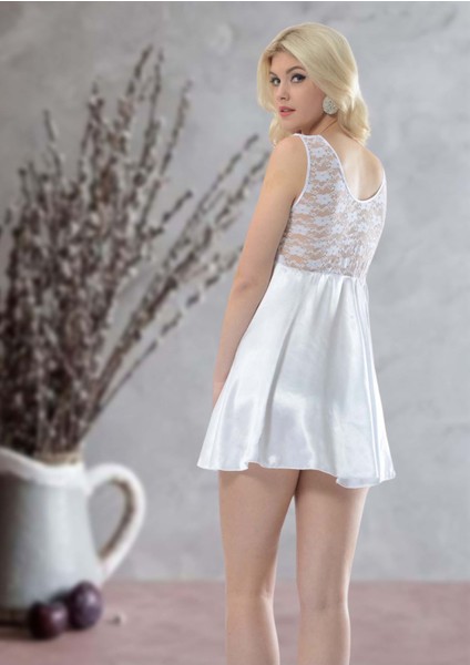 Beyaz Dantelli Saten Gecelik - M-395 indirimleri