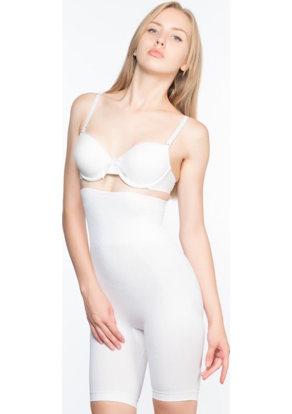 Beyaz Mı Emay 2074 Yüksek Bel Desenli Double Uzun Paça Korse