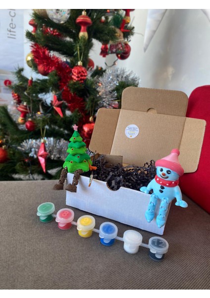 Yılbaşı Boyanabilir Figür Seti 2'li | Noel Ağacı + Kardan Adam + 6 Renk Boya fiyatları