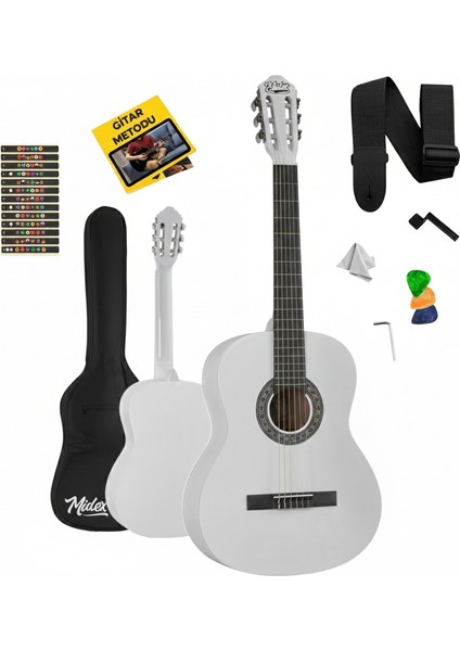 CG-270WH Beyaz Renk Klasik Gitar 4/4 Yetişkin Boy Sap Ayarlı Full Set