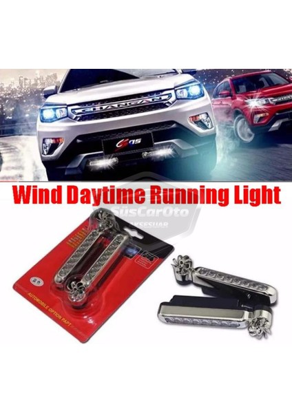 Araç Oto Rüzgar Enerjili Kablosuz 8 Ledli Gündüz Farı Araba Fırfırlı Elektriksiz Gündüz Ledi Lamba Su Geçirmez Renkli Rgb