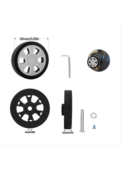 8pcs Bavul Tekerlekleri Değiştirme, 2.36IN/60MM Kalınlığında 0.47IN/12MM Dirençli Kauçuk Sessiz Tekerlek Bagaj Bagaj Tekerlekleri B (Yurt Dışından) modelleri