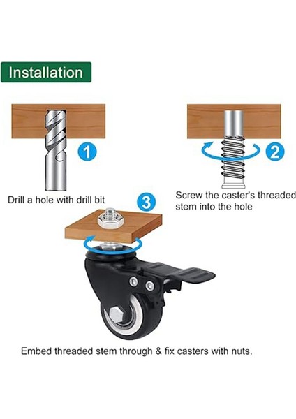 Tekerlek Tekerlekleri, Tekerlek Seti 4 Ağır Hizmet Tipi - Dişli Kök Montaj (5/16 Inç) Frenli Döner Tekerlekler, Araba Mobilyaları Için (Yurt Dışından) fiyatları