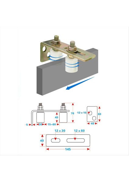 1pcs Veranda Kapı Izi Kılavuzu Silindirler Sürgülü Kapı Kılavuzu L-Fillar Braket ile Ayarlanabilir Çift Naylon Silindirler (Yurt Dışından) modelleri
