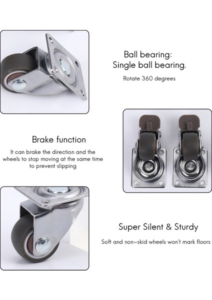 4 Paket 1 Inç Düşük Profilli Tekerlekler Tekerlekler Yumuşak Kauçuk Döner Tekerleğe Sahip 360 Derece Üst Plakalı 100 Lb 4 Set Için Toplam Kapasite (2 Frenli ve 2) (Yurt Dışından) indirimleri